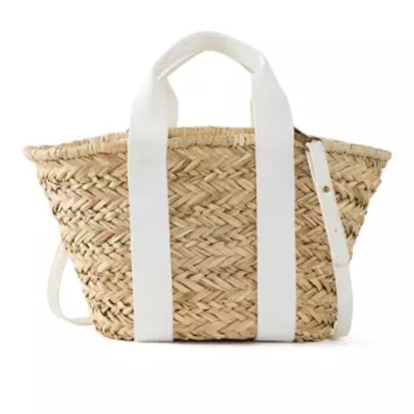Handbags - Straw Bucket Crossbody with Color Handle